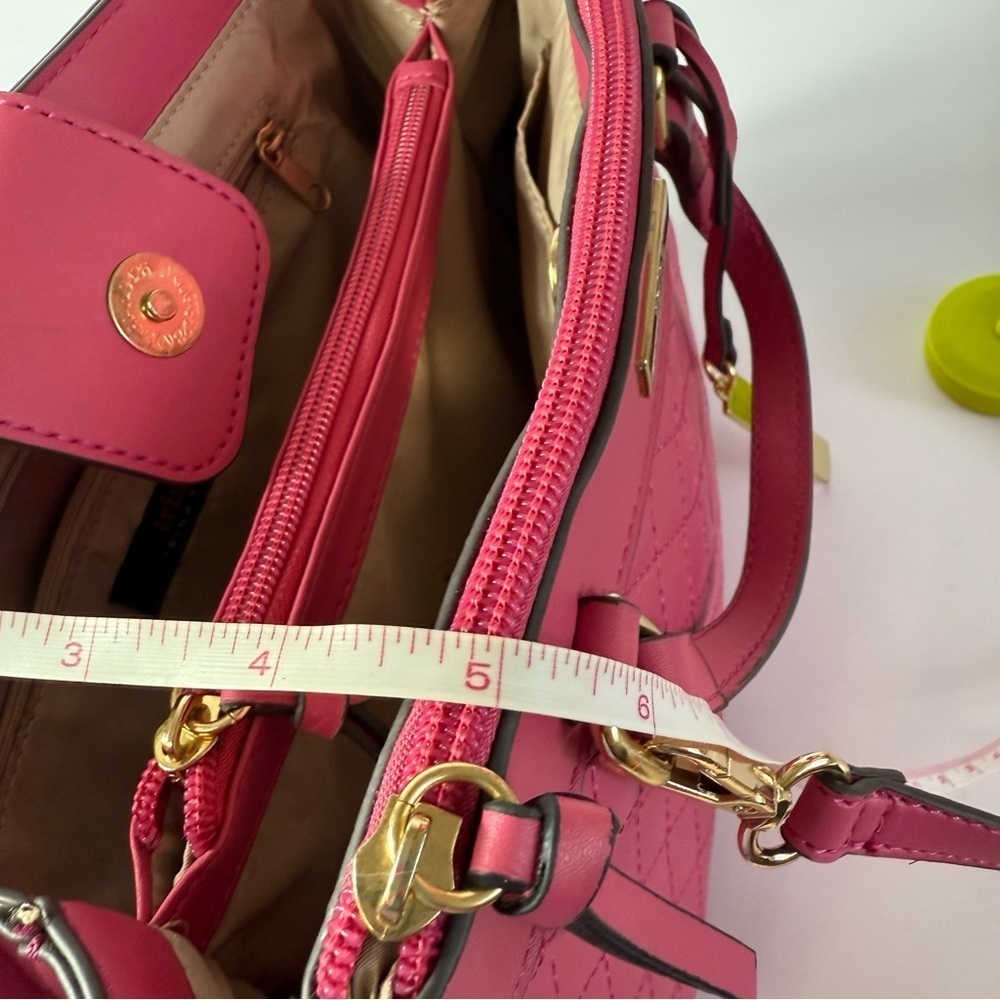 Trina Turk Fuchsia Quilted Satchel Bag with Gold Hardware - Hot Pink Crossbody - Picture 4 of 16
